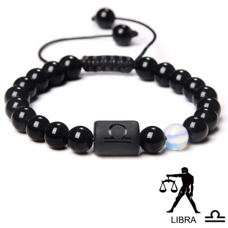 Zodiac Sign Onyx Bead Bracelet – 12 Constellation Collection