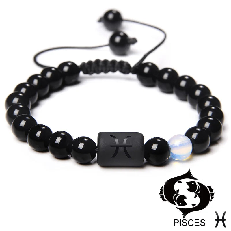 Zodiac Sign Onyx Bead Bracelet – 12 Constellation Collection
