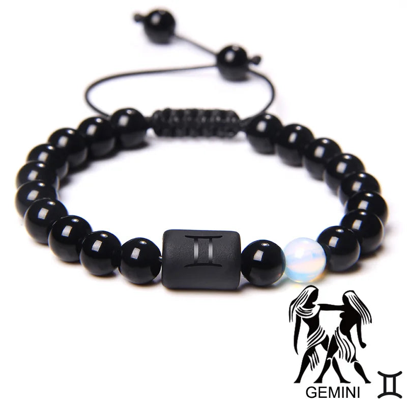 Zodiac Sign Onyx Bead Bracelet – 12 Constellation Collection