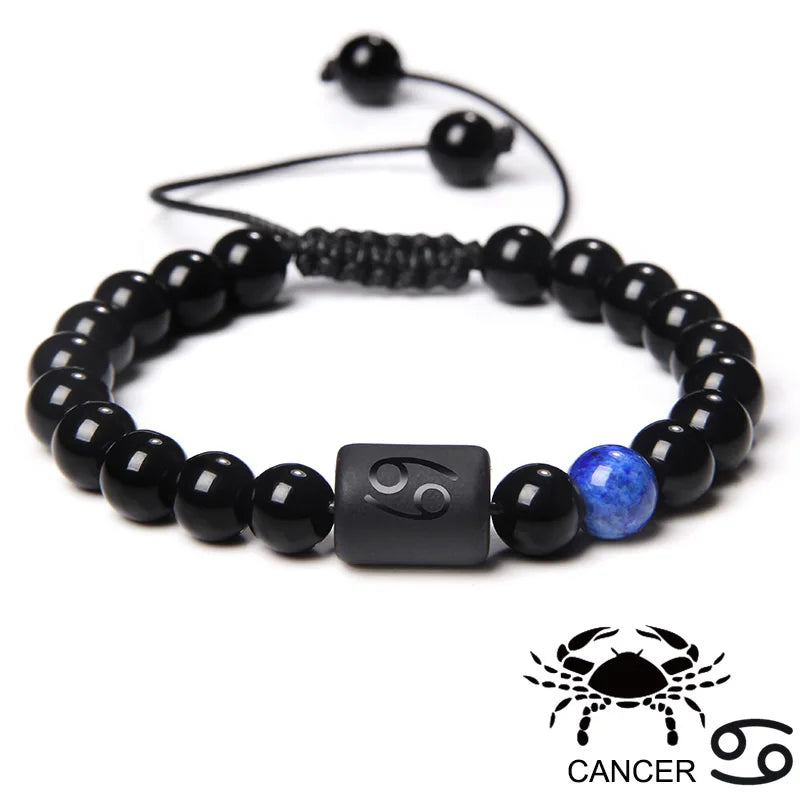 Zodiac Sign Onyx Bead Bracelet – 12 Constellation Collection