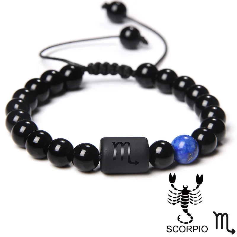 Zodiac Sign Onyx Bead Bracelet – 12 Constellation Collection