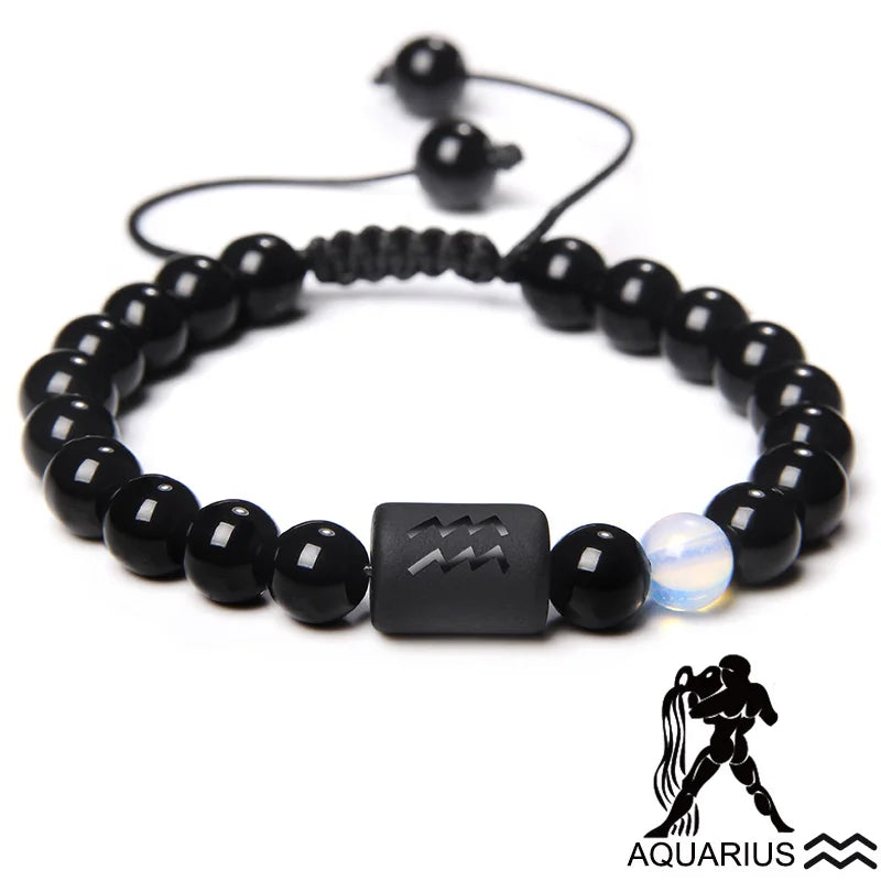 Zodiac Sign Onyx Bead Bracelet – 12 Constellation Collection