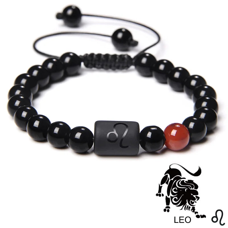 Zodiac Sign Onyx Bead Bracelet – 12 Constellation Collection