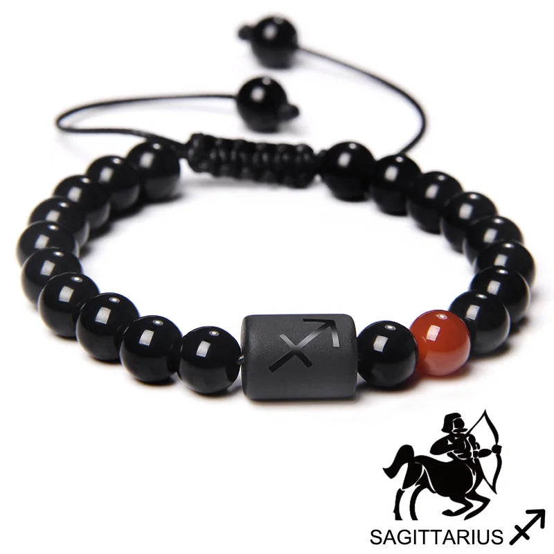 Zodiac Sign Onyx Bead Bracelet – 12 Constellation Collection