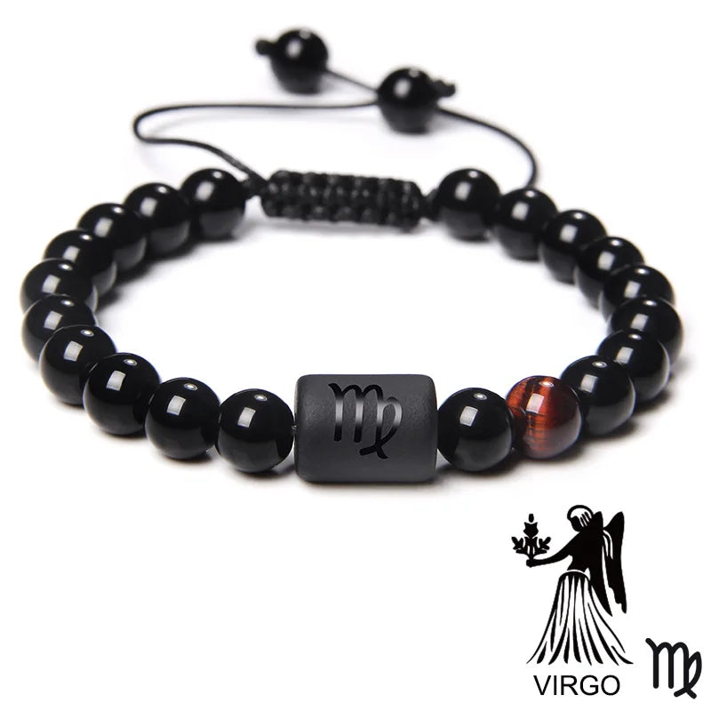 Zodiac Sign Onyx Bead Bracelet – 12 Constellation Collection