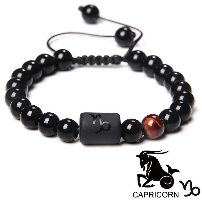Zodiac Sign Onyx Bead Bracelet – 12 Constellation Collection