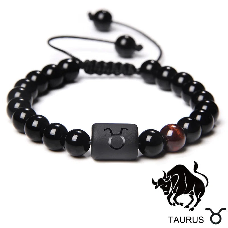 Zodiac Sign Onyx Bead Bracelet – 12 Constellation Collection