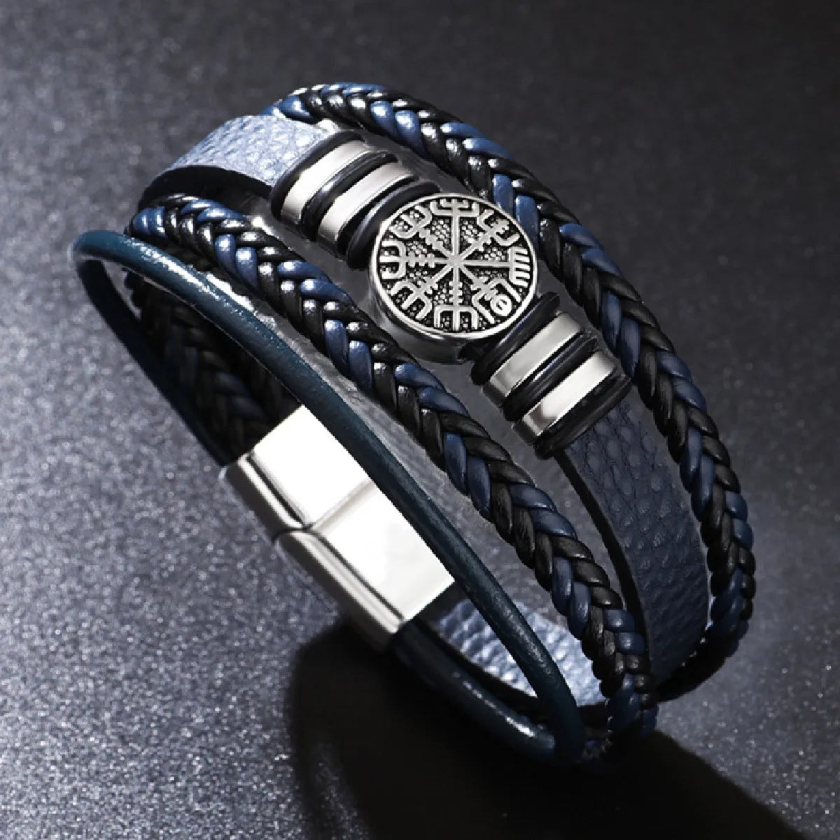Valknut Nordic Compass Leather Bracelet