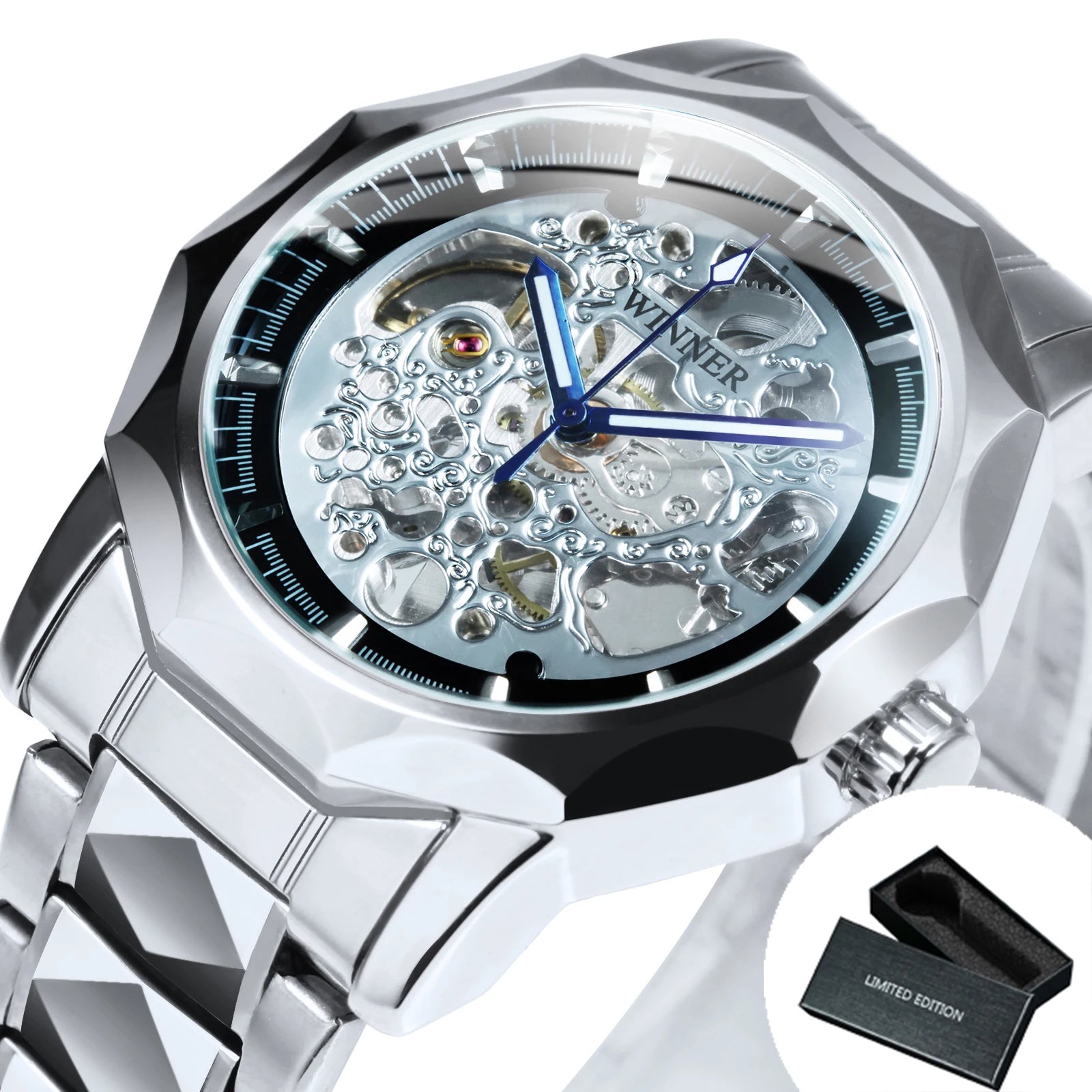 WINNER “Eclipse Steel” Skeleton Mechanical Watch