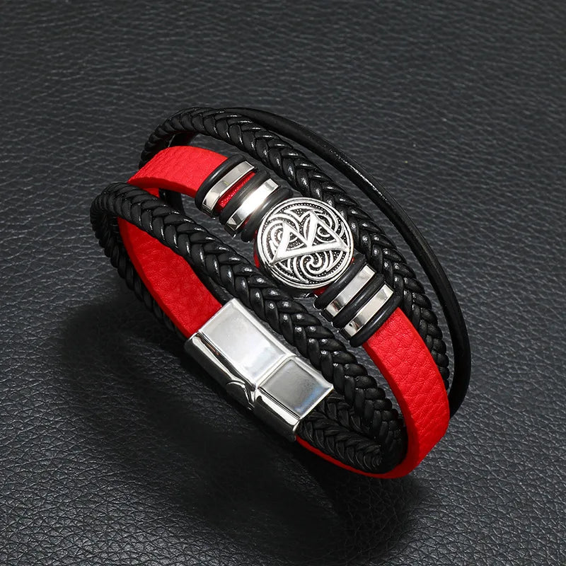Valknut Nordic Compass Leather Bracelet