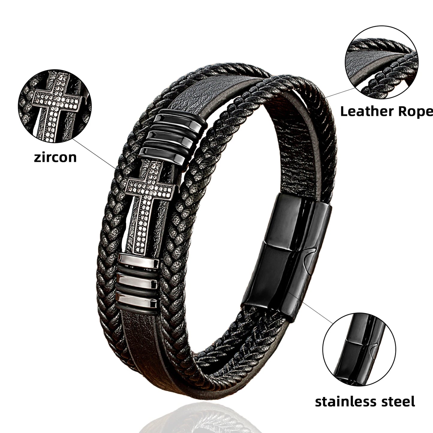 FaithForge Leather Cross Bracelet