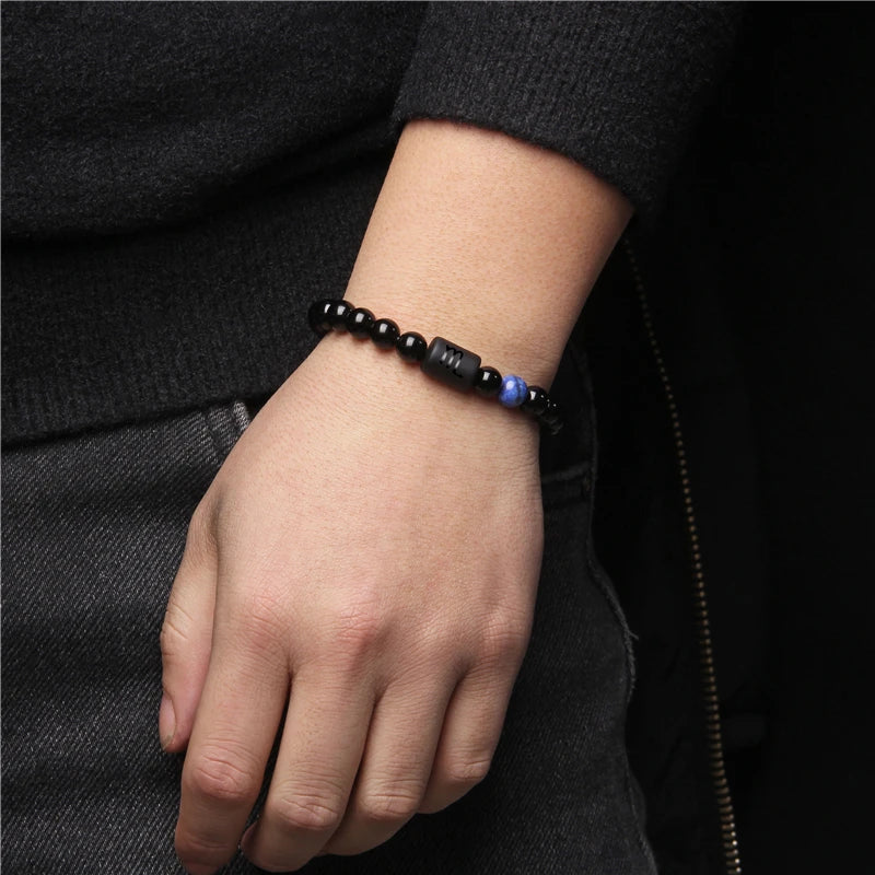Zodiac Sign Onyx Bead Bracelet – 12 Constellation Collection