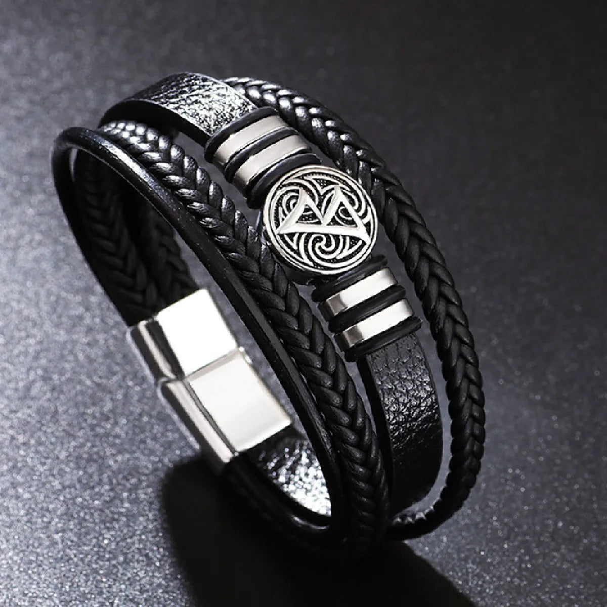 Valknut Nordic Compass Leather Bracelet