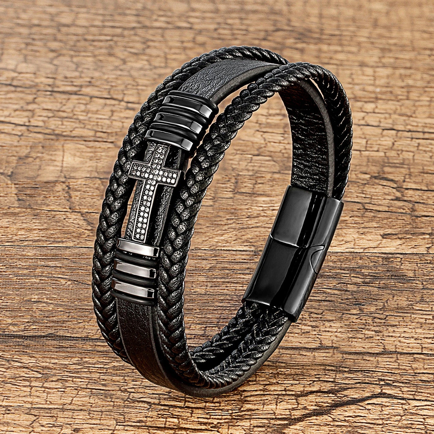 FaithForge Leather Cross Bracelet