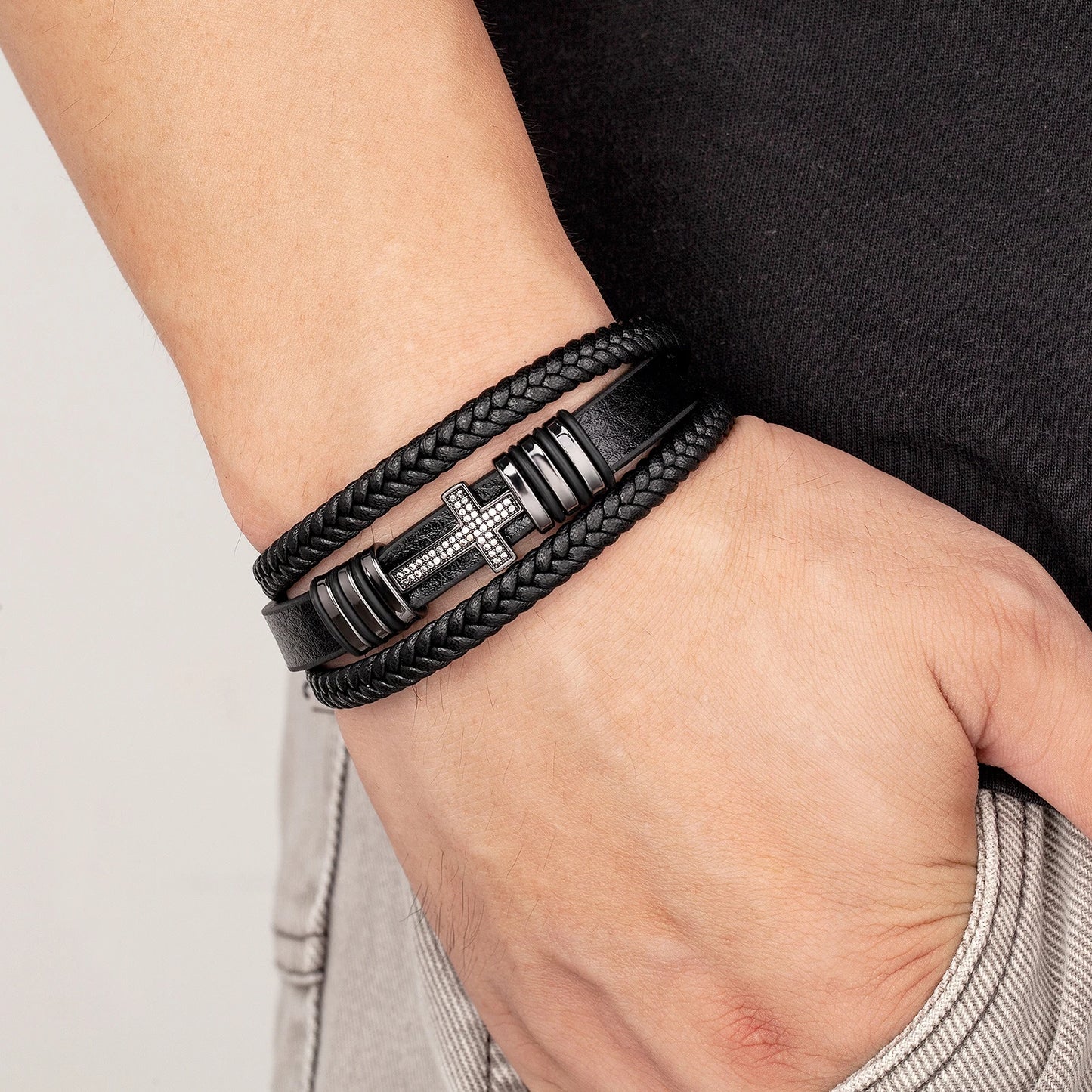 FaithForge Leather Cross Bracelet