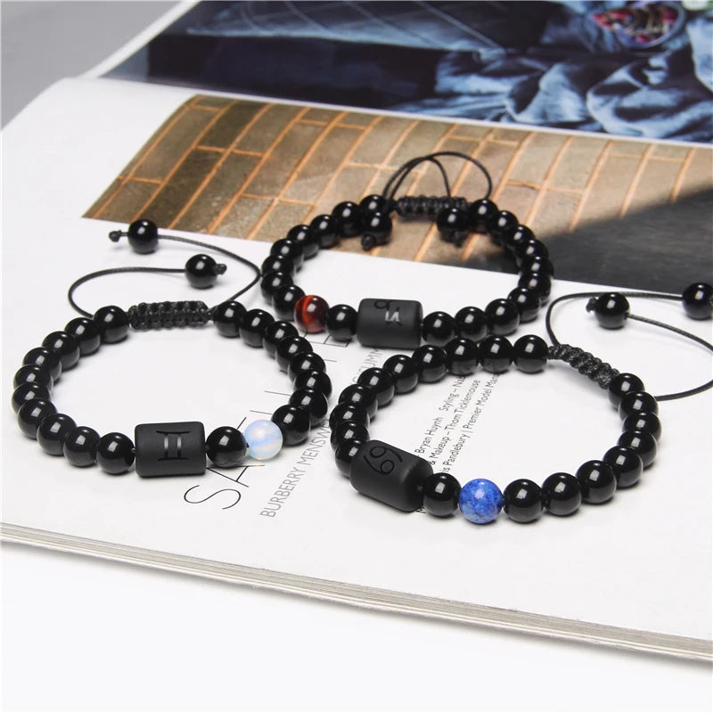 Zodiac Sign Onyx Bead Bracelet – 12 Constellation Collection