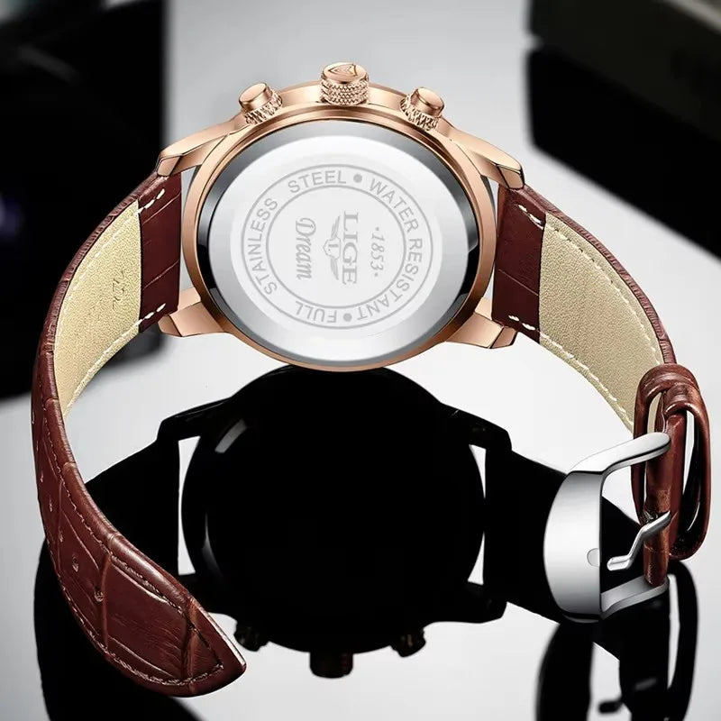 LIGE Luxury Leather Quartz