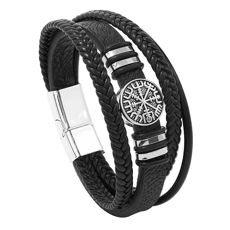 Valknut Nordic Compass Leather Bracelet