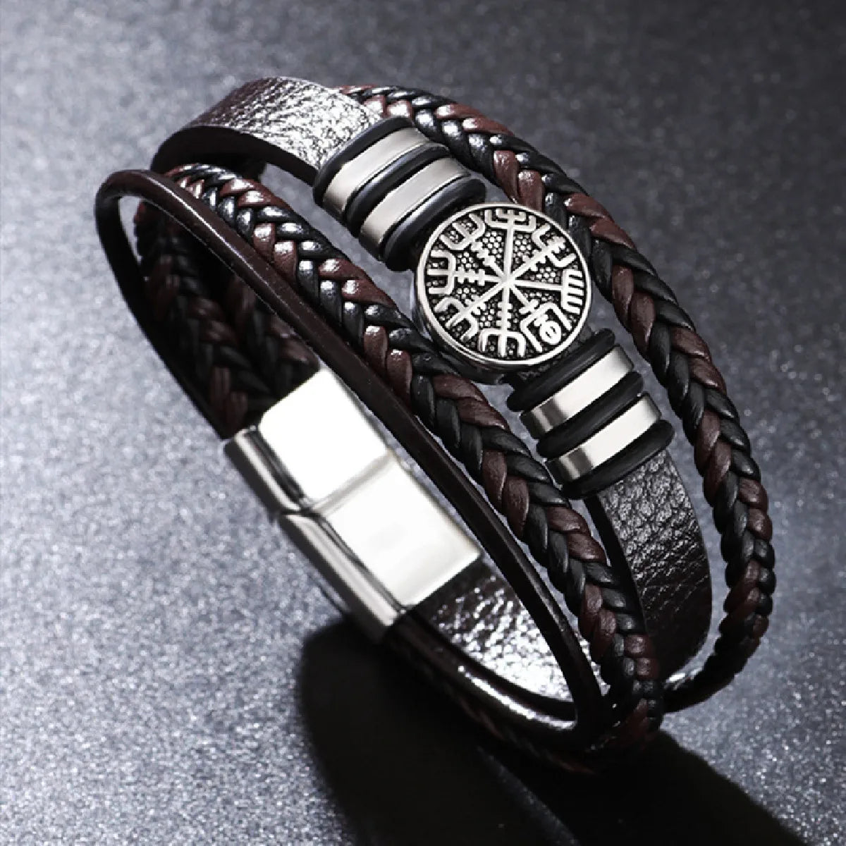 Valknut Nordic Compass Leather Bracelet