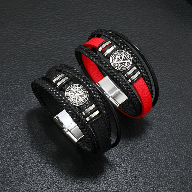 Valknut Nordic Compass Leather Bracelet