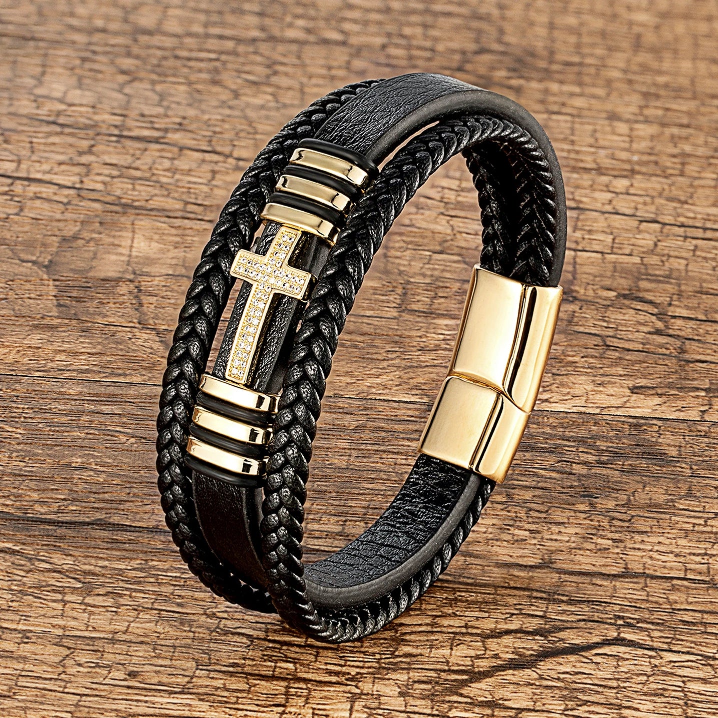 FaithForge Leather Cross Bracelet