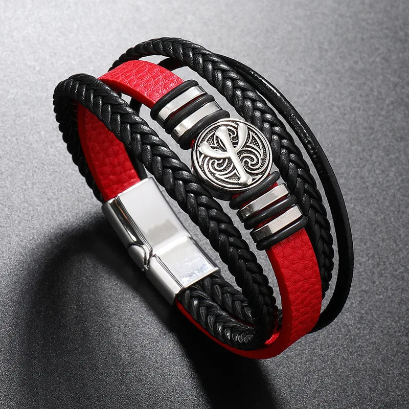 Valknut Nordic Compass Leather Bracelet