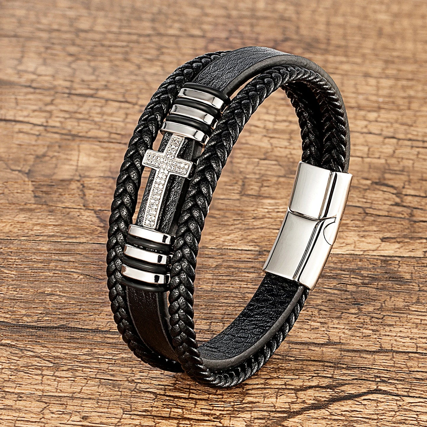 FaithForge Leather Cross Bracelet