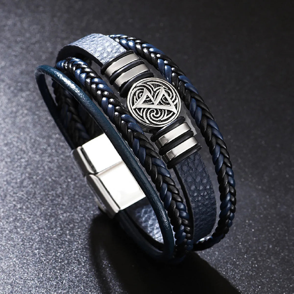 Valknut Nordic Compass Leather Bracelet