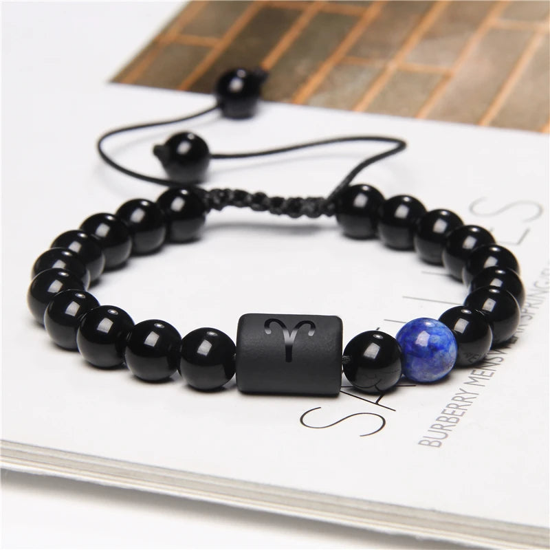 Zodiac Sign Onyx Bead Bracelet – 12 Constellation Collection
