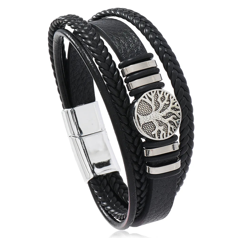 Valknut Nordic Compass Leather Bracelet