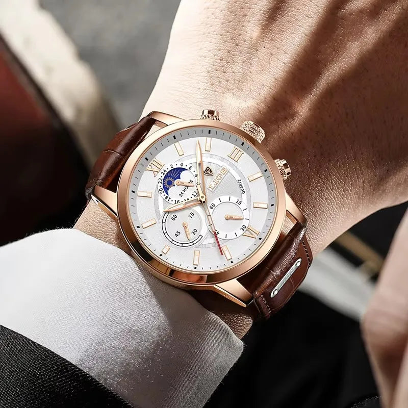 LIGE Luxury Leather Quartz