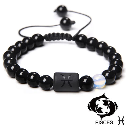 Zodiac Sign Onyx Bead Bracelet – 12 Constellation Collection
