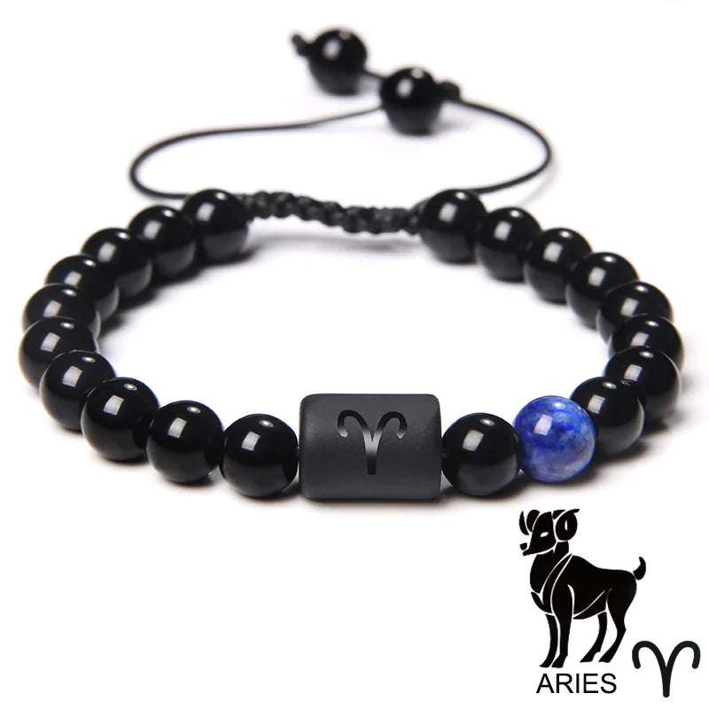 Zodiac Sign Onyx Bead Bracelet – 12 Constellation Collection