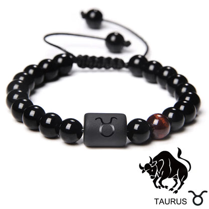 Zodiac Sign Onyx Bead Bracelet – 12 Constellation Collection