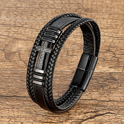 FaithForge Leather Cross Bracelet