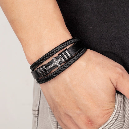 FaithForge Leather Cross Bracelet