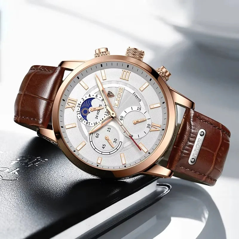 LIGE Luxury Leather Quartz