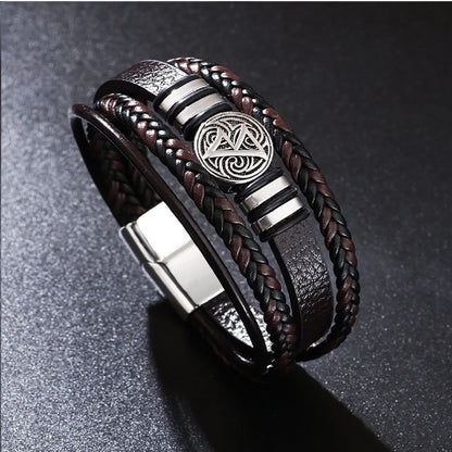 Valknut Nordic Compass Leather Bracelet