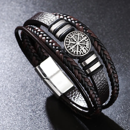 Valknut Nordic Compass Leather Bracelet
