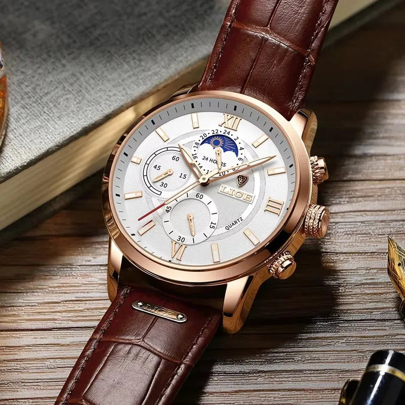 LIGE Luxury Leather Quartz