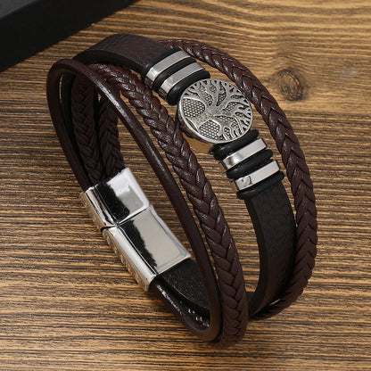 Valknut Nordic Compass Leather Bracelet