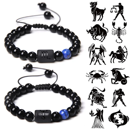 Zodiac Sign Onyx Bead Bracelet – 12 Constellation Collection