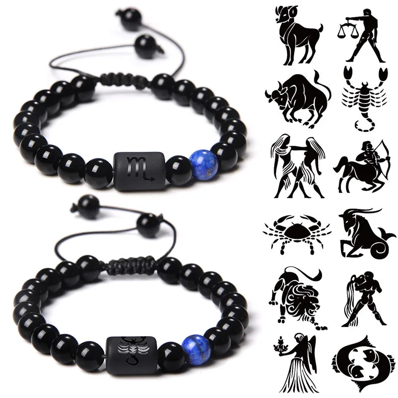 Zodiac Sign Onyx Bead Bracelet – 12 Constellation Collection