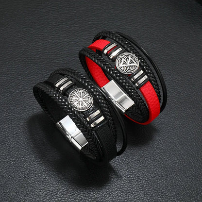 Valknut Nordic Compass Leather Bracelet