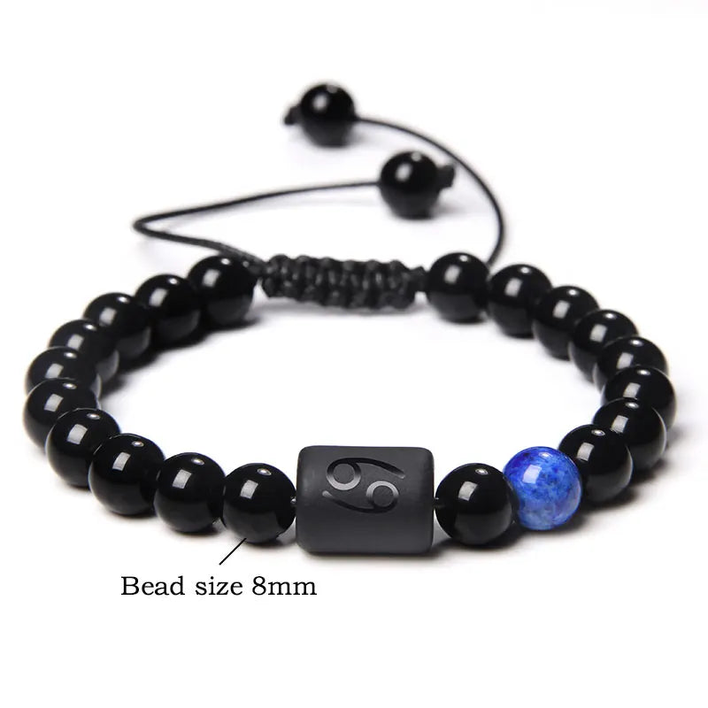 Zodiac Sign Onyx Bead Bracelet – 12 Constellation Collection