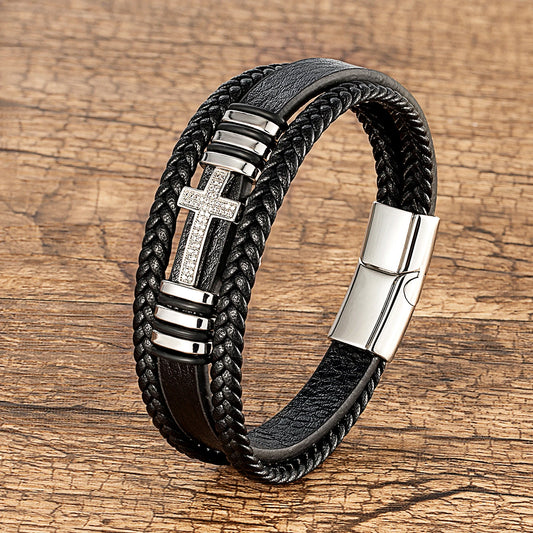 FaithForge Leather Cross Bracelet