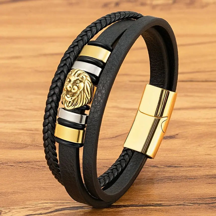 Leonidas King’s Crest Leather Bracelet