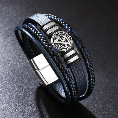 Valknut Nordic Compass Leather Bracelet
