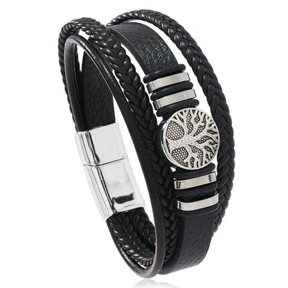 Valknut Nordic Compass Leather Bracelet