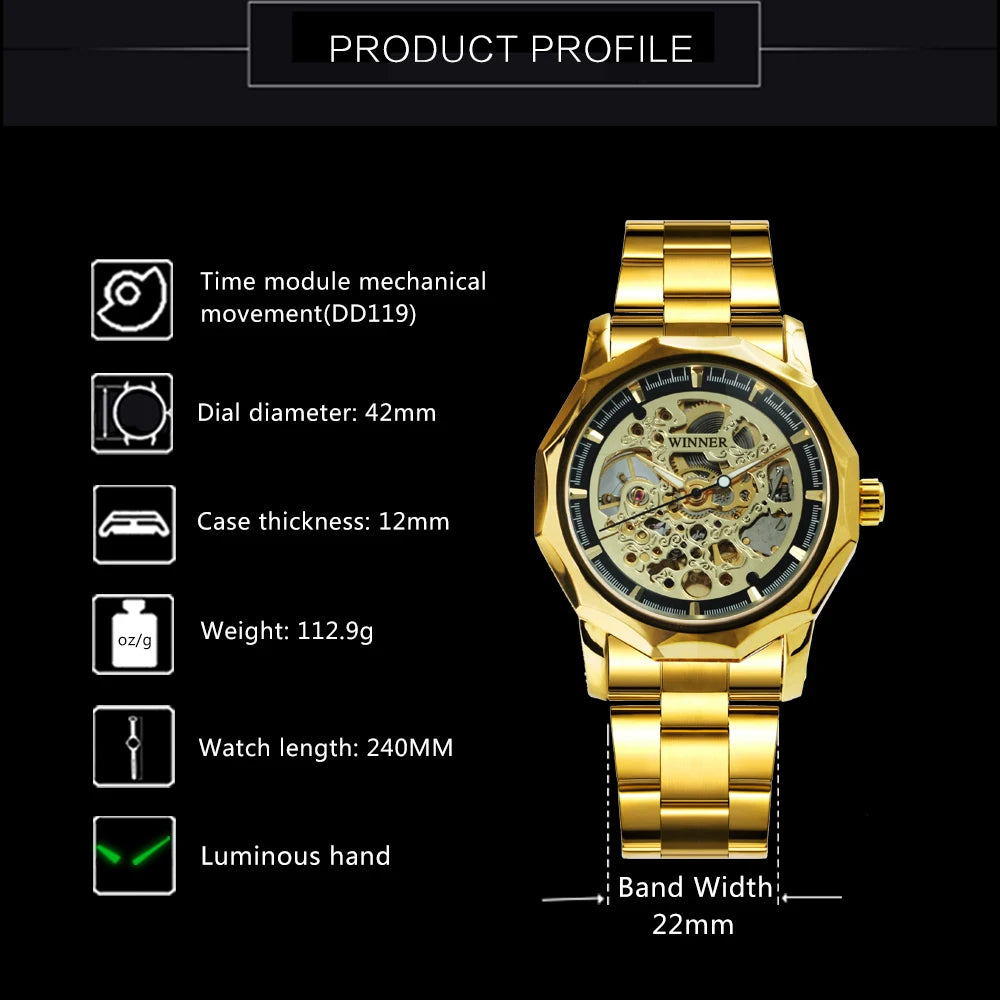 WINNER “Eclipse Steel” Skeleton Mechanical Watch